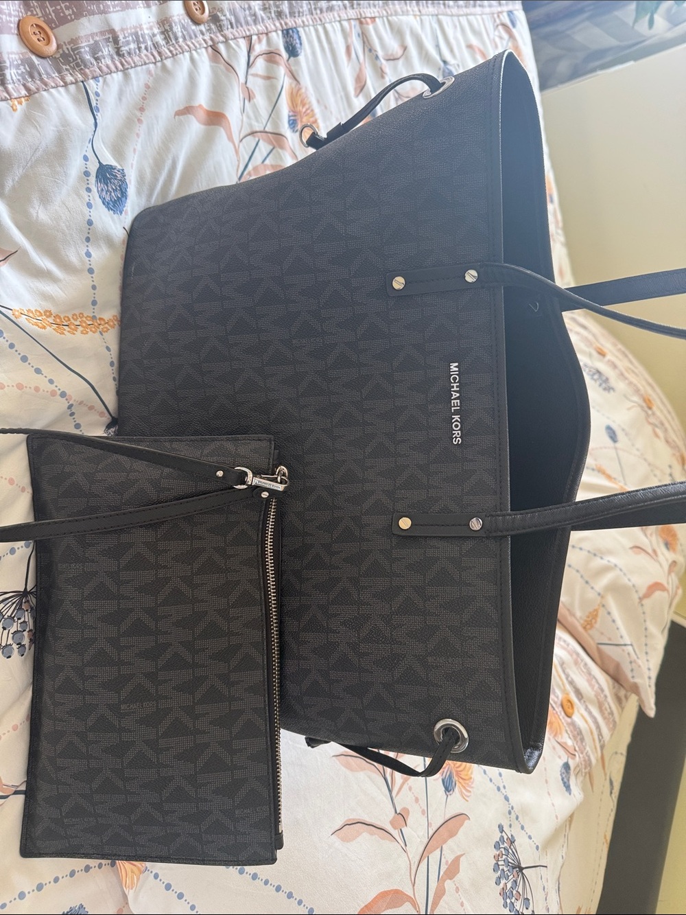 Michael Kors Dark Brown Monogram Tote with Wristlet